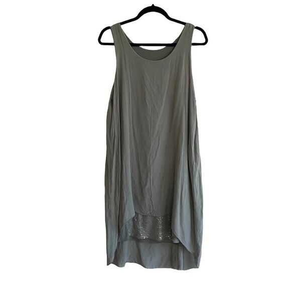 MADE IN ITALY Olive Green Sleeveless High Low Midi Dress With Sequins M - Picture 1 of 6